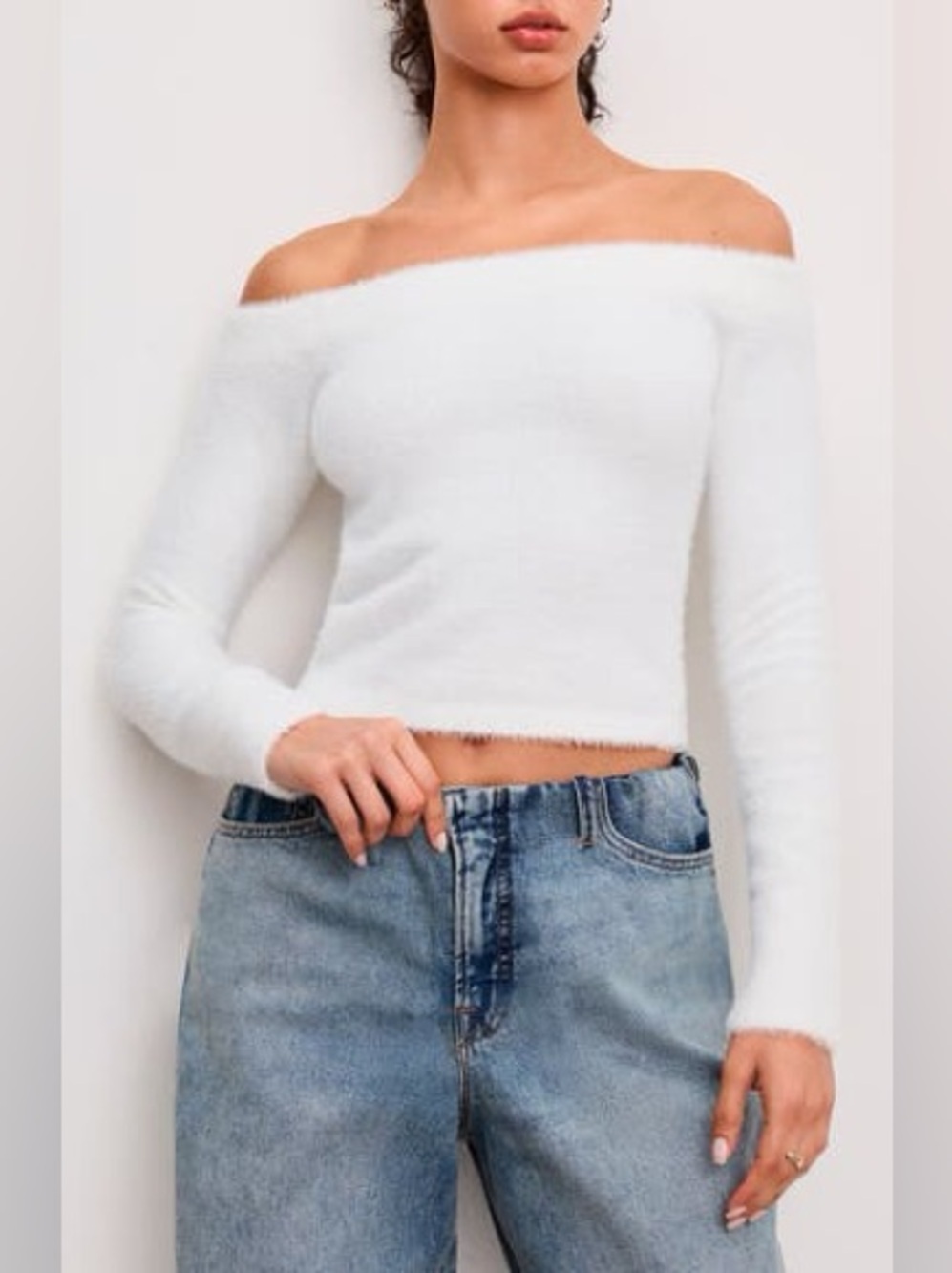Good American Off The Shoulder Sweater Cloud White